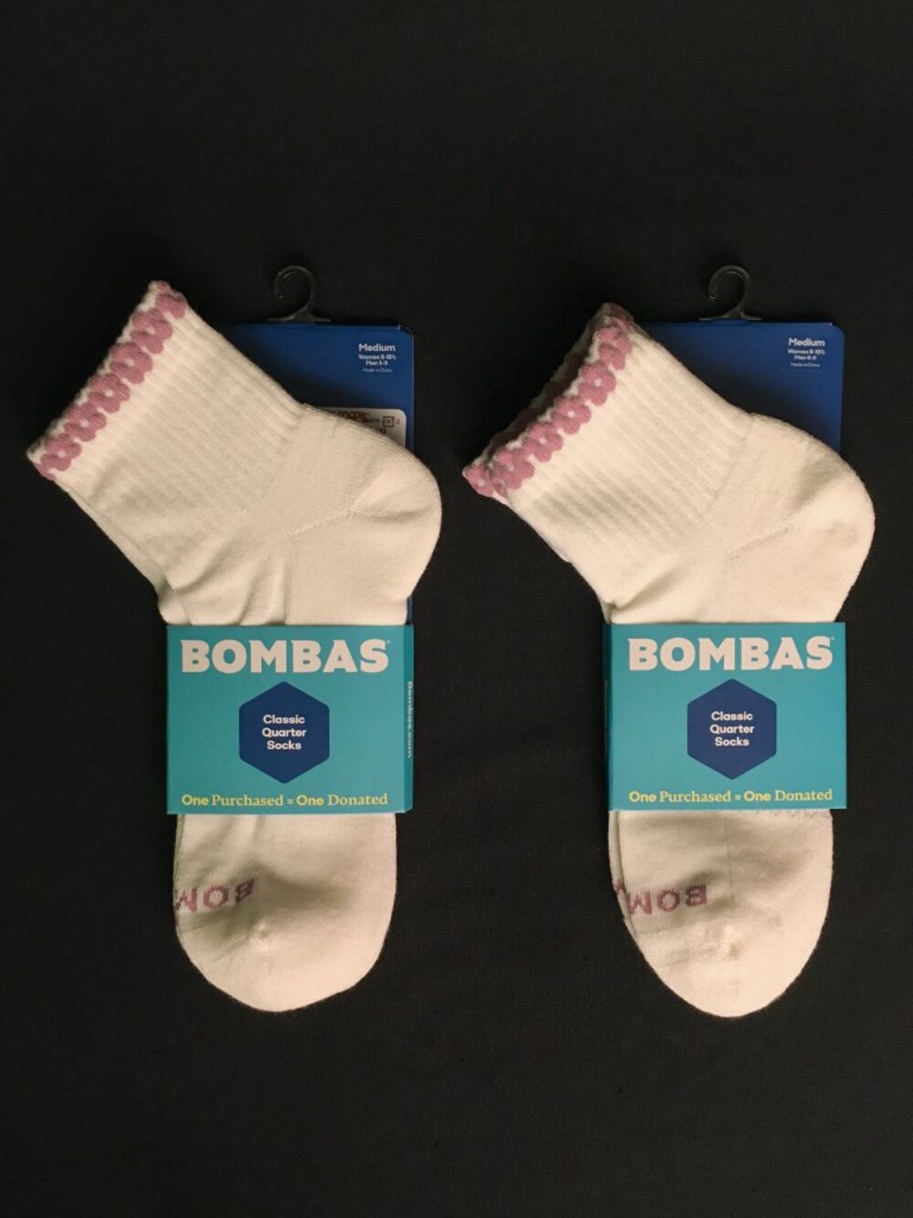 BOMBAS 2 Pairs Daisy Chain Cotton Blend Quarter Socks size 8-10.5US NWT